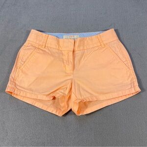 J. Crew Women’s Flat front Peach/Orange Cotton Chino Shorts, zipper, pockets, 00